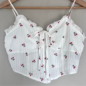 Cider Cherry Print Corset Crop Top zip Up Back | Size S
